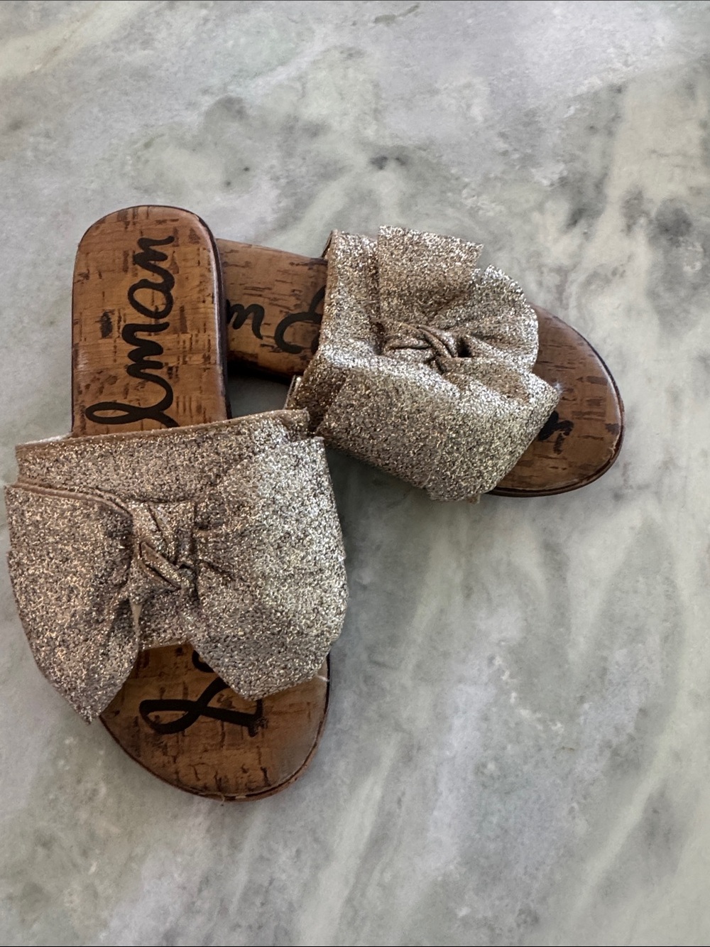 Sam Edelman Glitter Bow Slide Sandals - Silver